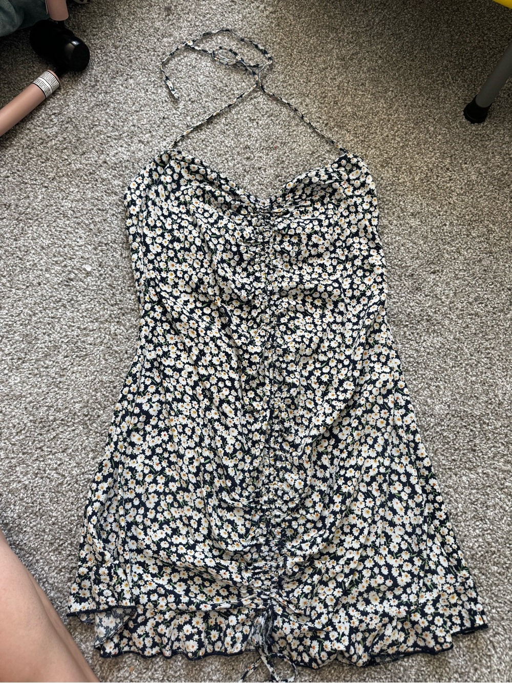 Princess Polly Black Mini Dress with Cream Daisy Print